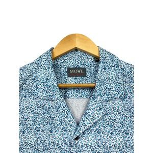 Move Performance Lido Men's Short Sleeve Blue Print Shirt Large Camp Collar